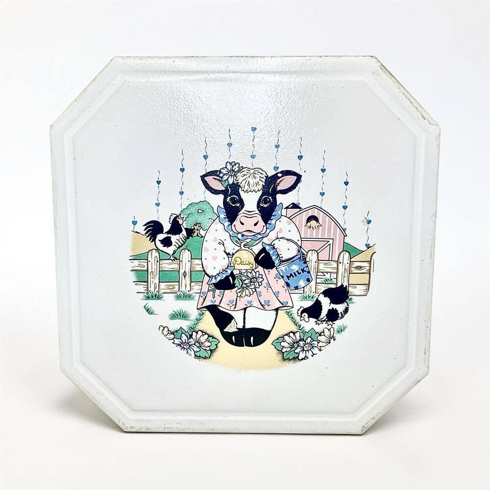 Vintage Ceramic Cow Trivet Pot Stand Farmhouse Kitchen Hot Plate Daisy Farm